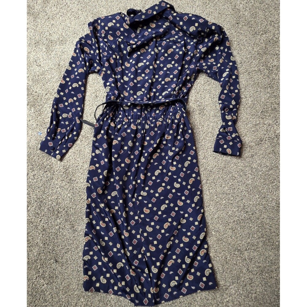 Talbots Vintage Paisley Print Dress Size 12 Long Sleeve Button Up Belted Blue